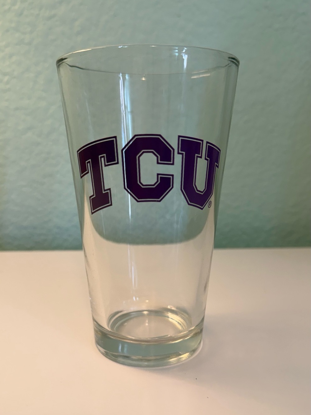 TCU Clear Pint Glass with Purple Logo